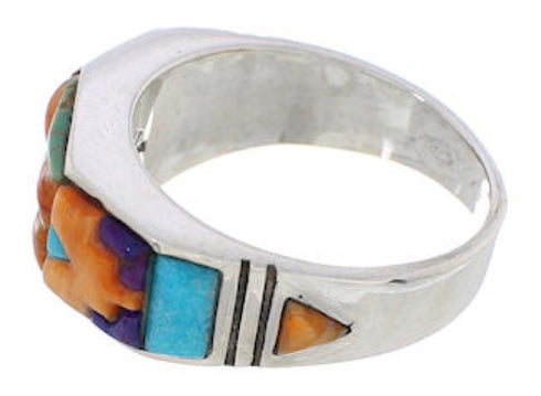 Multicolor Inlay Southwestern Silver Ring Size 7-3/4 CX50766